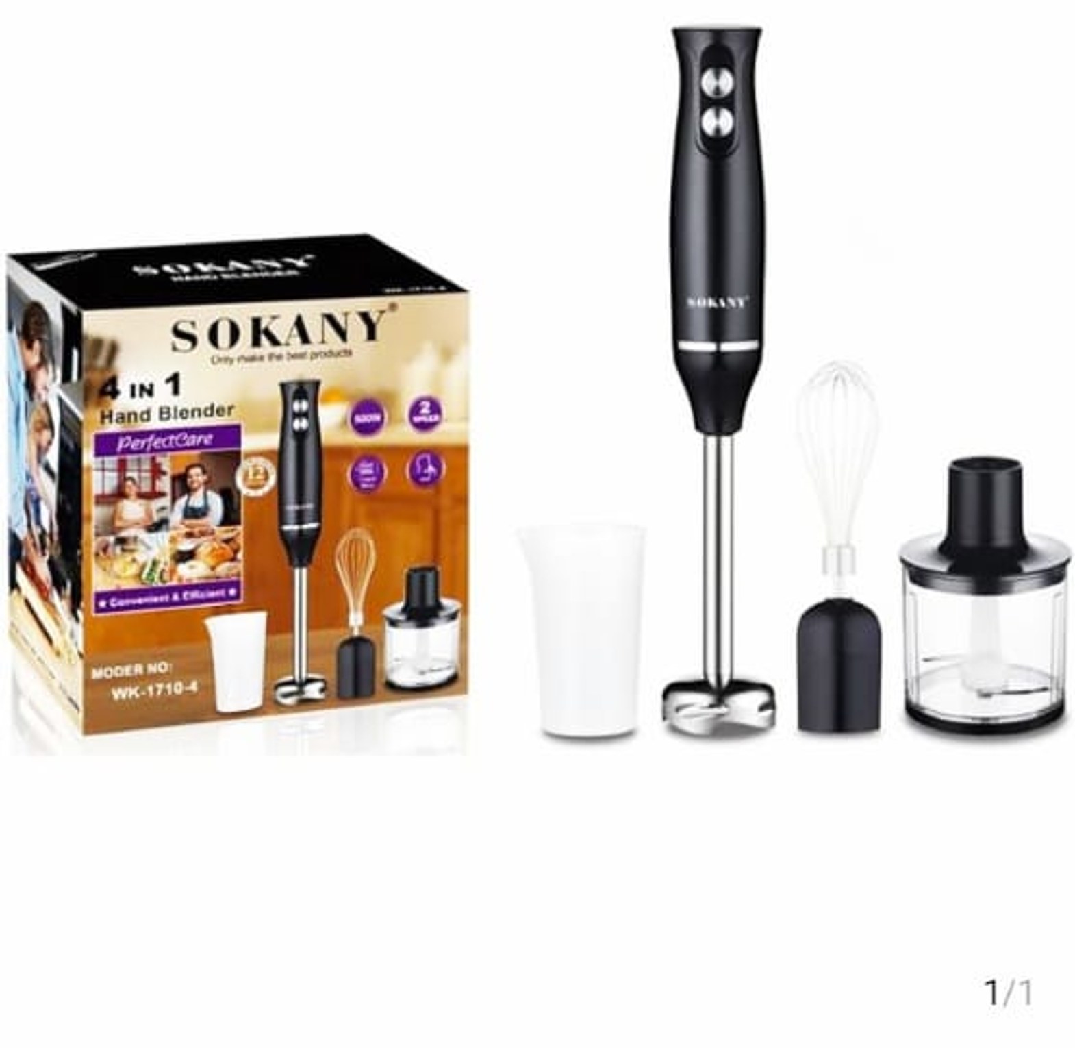Sokany Hand Blender 500W 4-in-1 Stick Mixer with Stainless Steel Food Processors,700ml Mixing Beaker,500ml Chopper, Egg Whisk for Baby Food,Smoothies,Juice,Sauce,2-Speed image