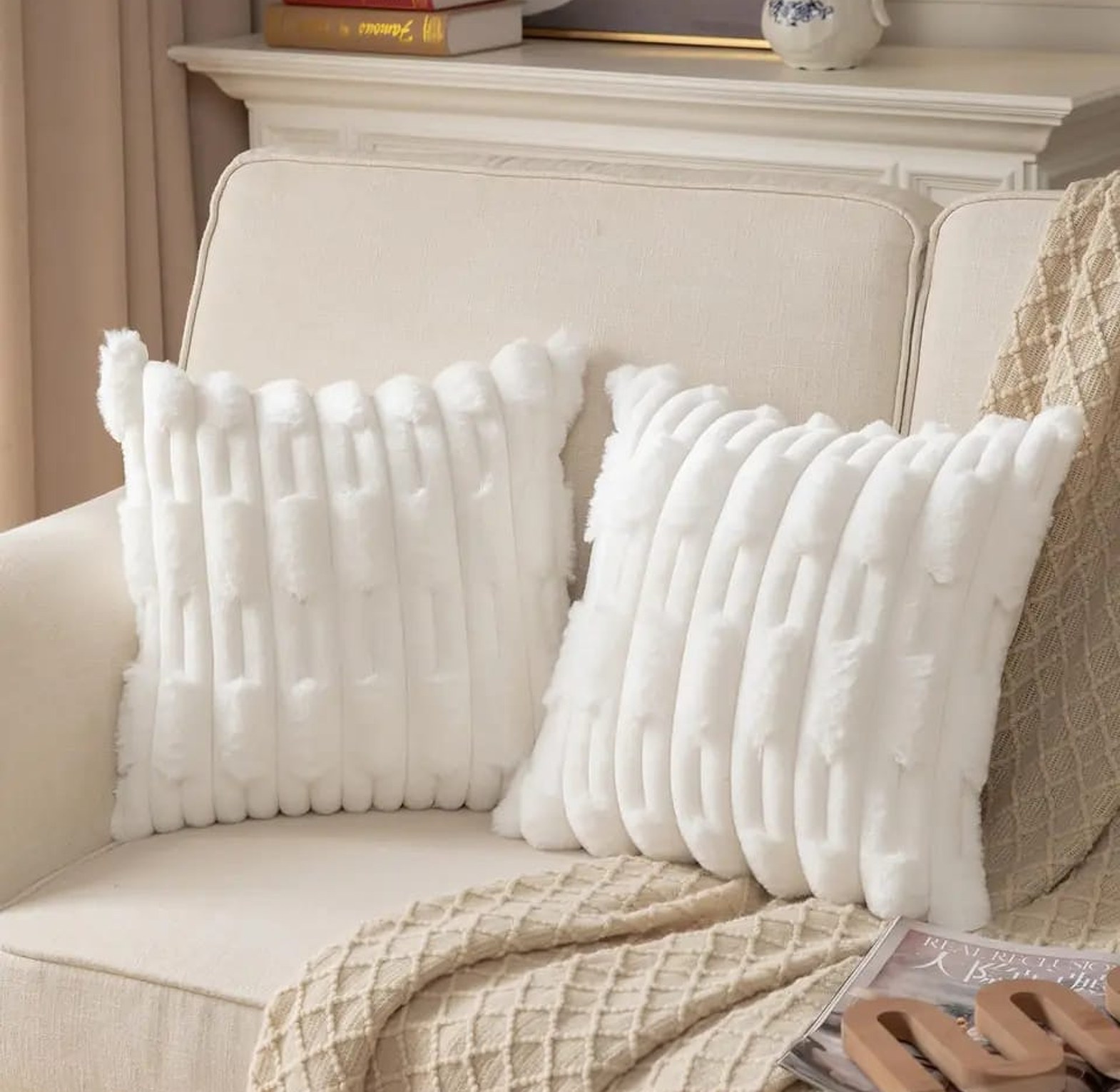 White Plush Soft Cushion Cover for Sofa Comfortable Decorative Pillowcase Living Room Nordic Style 45x45cm  image