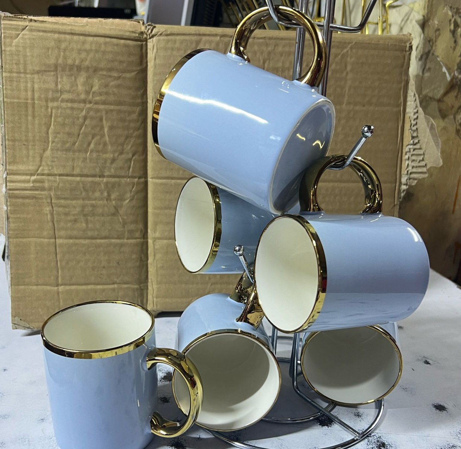 TEACUPS. Ceramics Classy cups with golden deco. Set of 6 pcs image