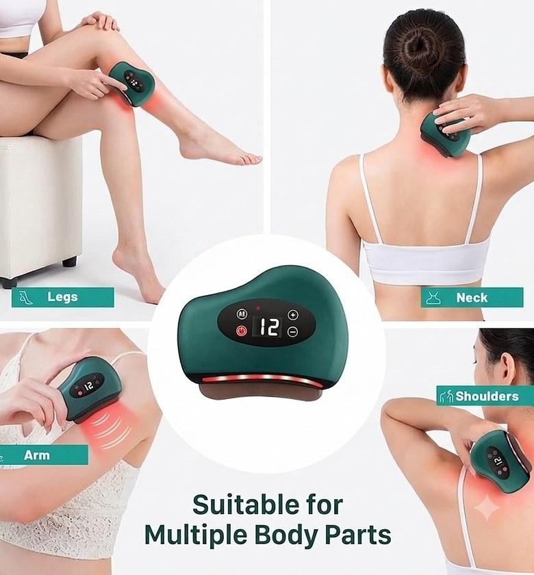 Thermaedge Electric Gua Sha Body Massager with 12-Gear Vibration & Red Light Heat Therapy – Portable Full Body Pain Relief image
