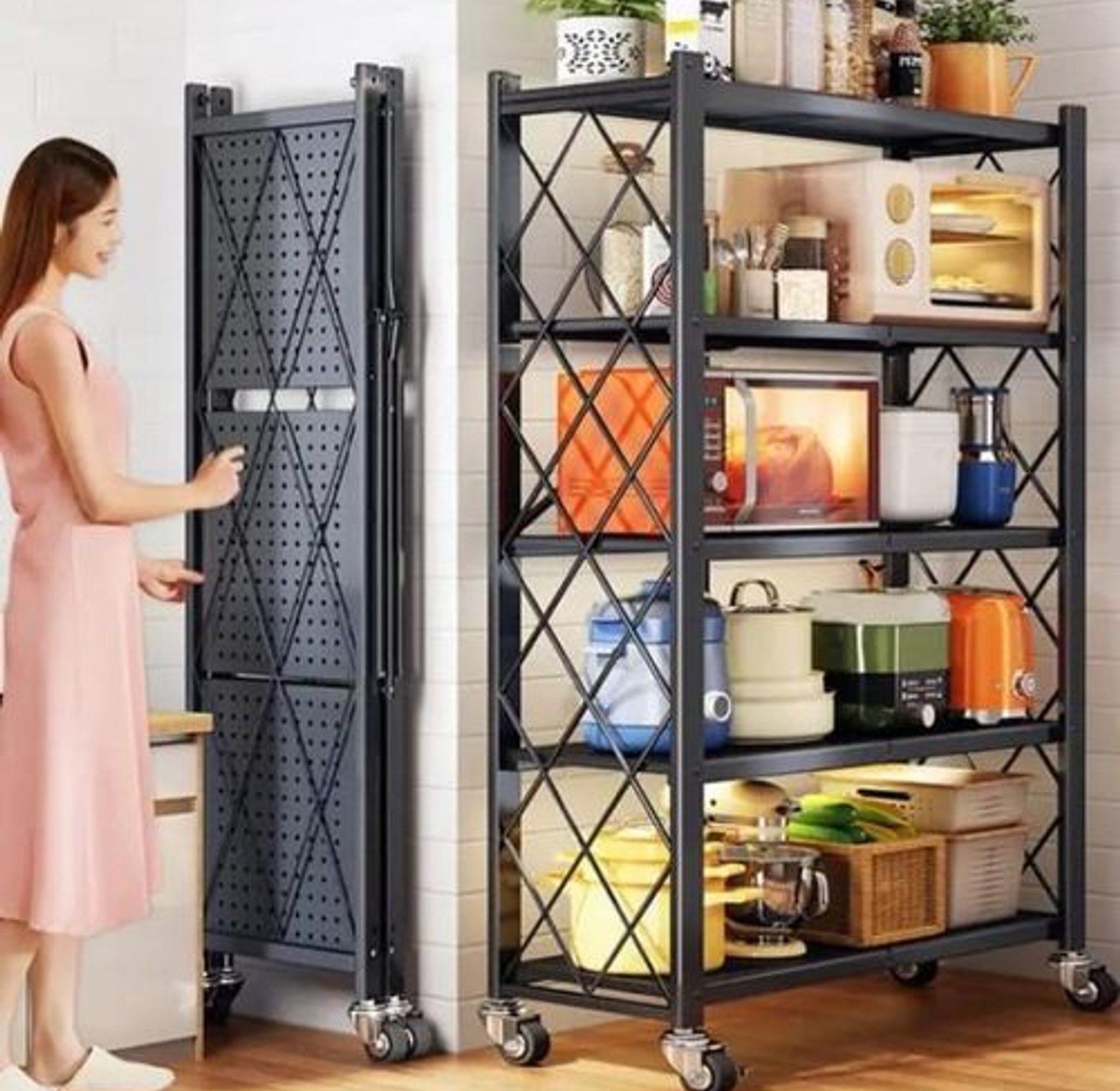 5 LAYER FOLDABLE KITCHEN RACK MATERIAL CARBON STEEL CUTE DURABLE image