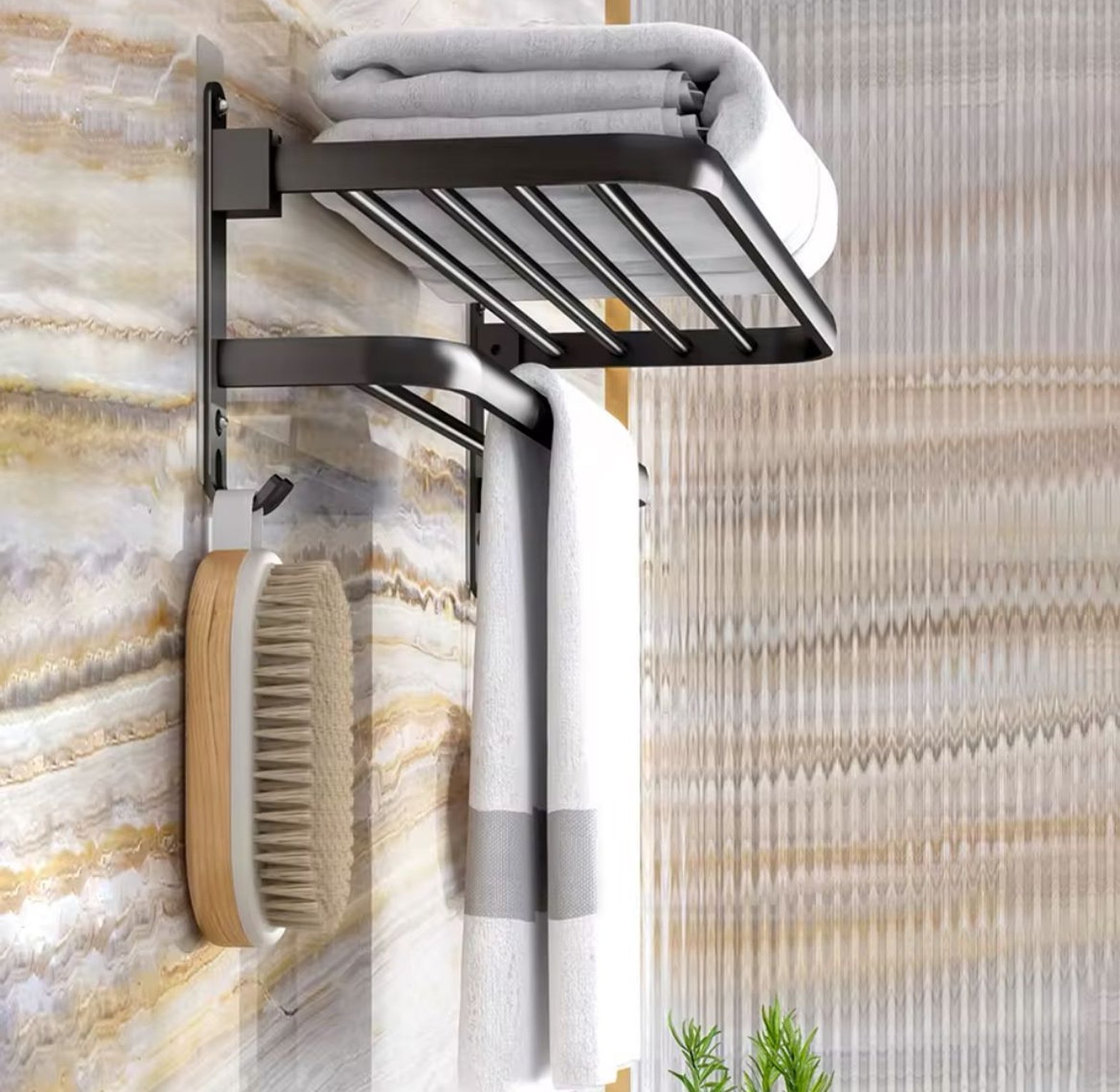Black Heavy Aluminium Double Layer Towel Rack image
