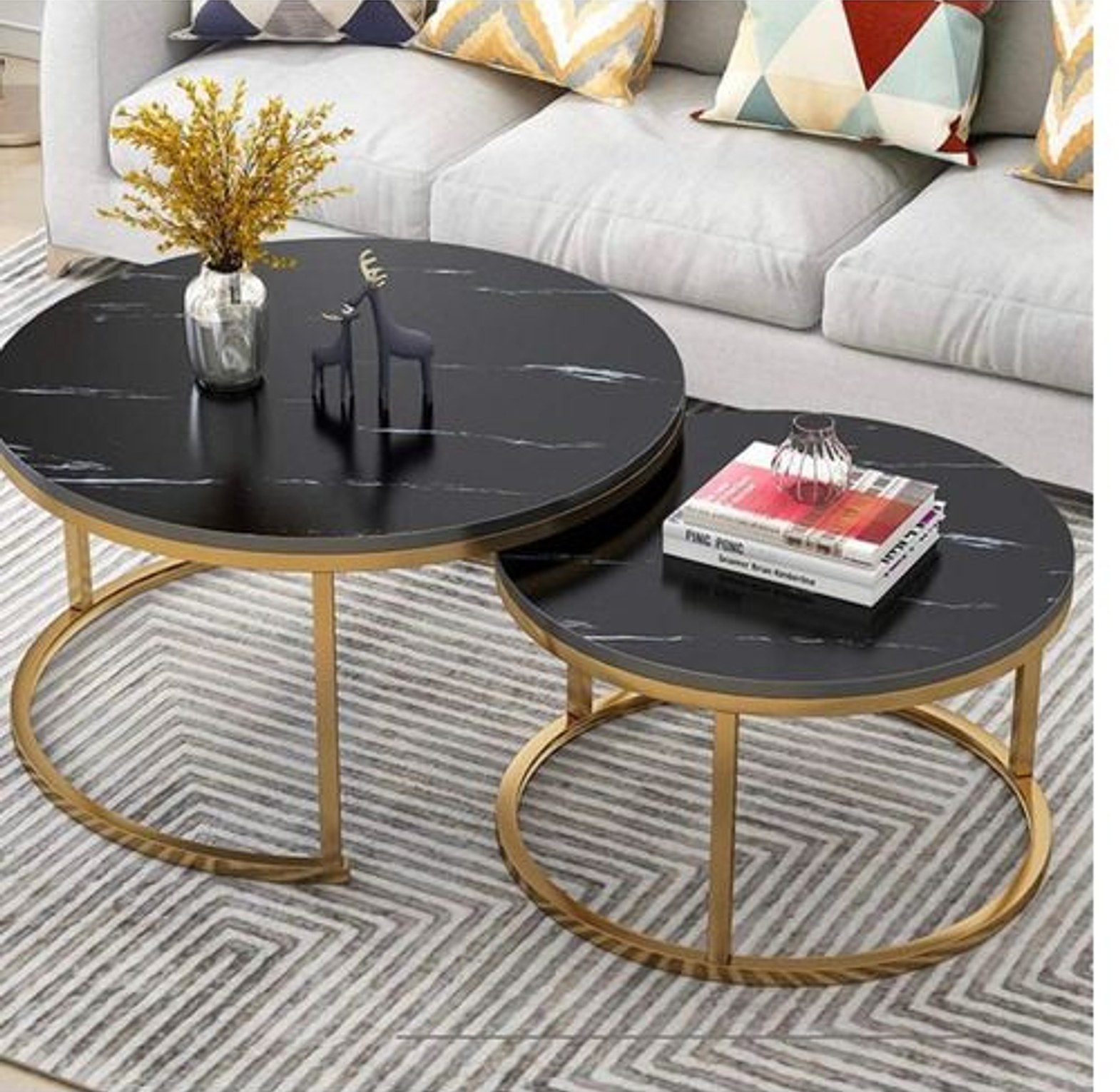 Home Leisure Coffee Table, Round Nesting Tables, Marble effect Top image