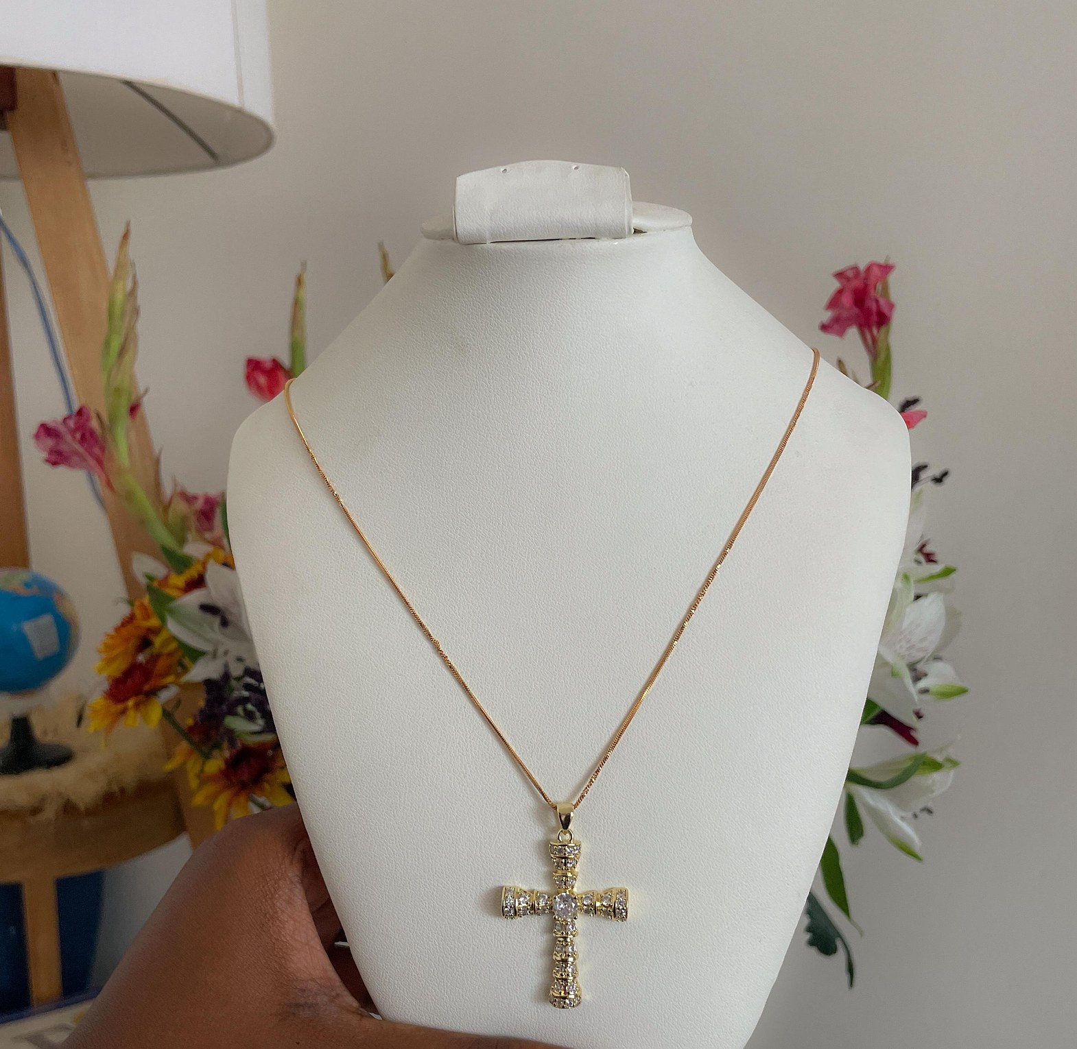 Golden Tiered Cross Necklace image