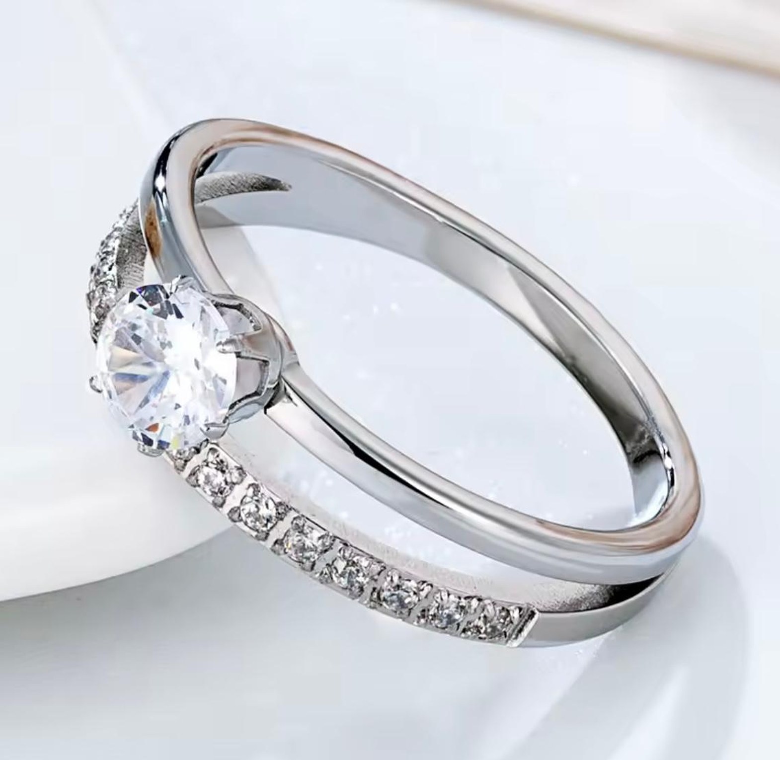 Stainless Steel Dual-Band Solitaire Ring image