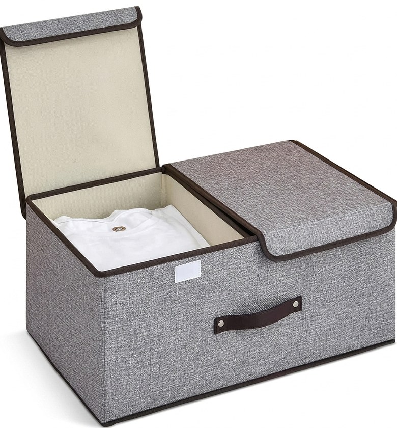 Premium Foldable Clothes Storage Box Organizer with Dual Compartments & Lids – Wardrobe Space Saver Organizer image