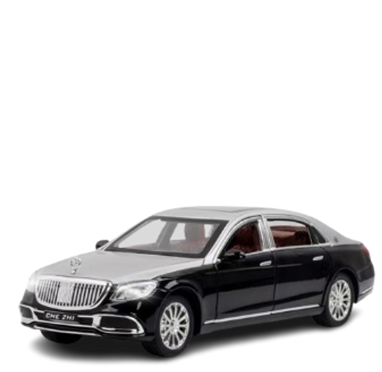 1:24 Luxury Die-Cast Sedan Model Car with Opening Doors, Pull-Back Action, LED Lights & Sound – Black/Silver Collectible Toy Car image