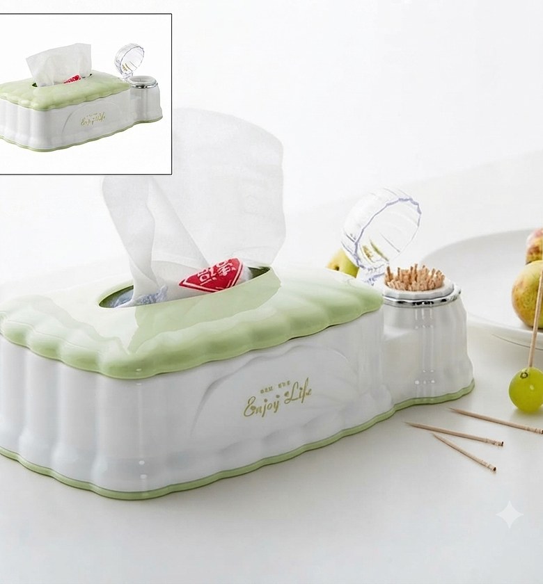 2-in-1 Tissue Box & Toothpick Dispenser – Stylish Table Organizer for Small Spaces image