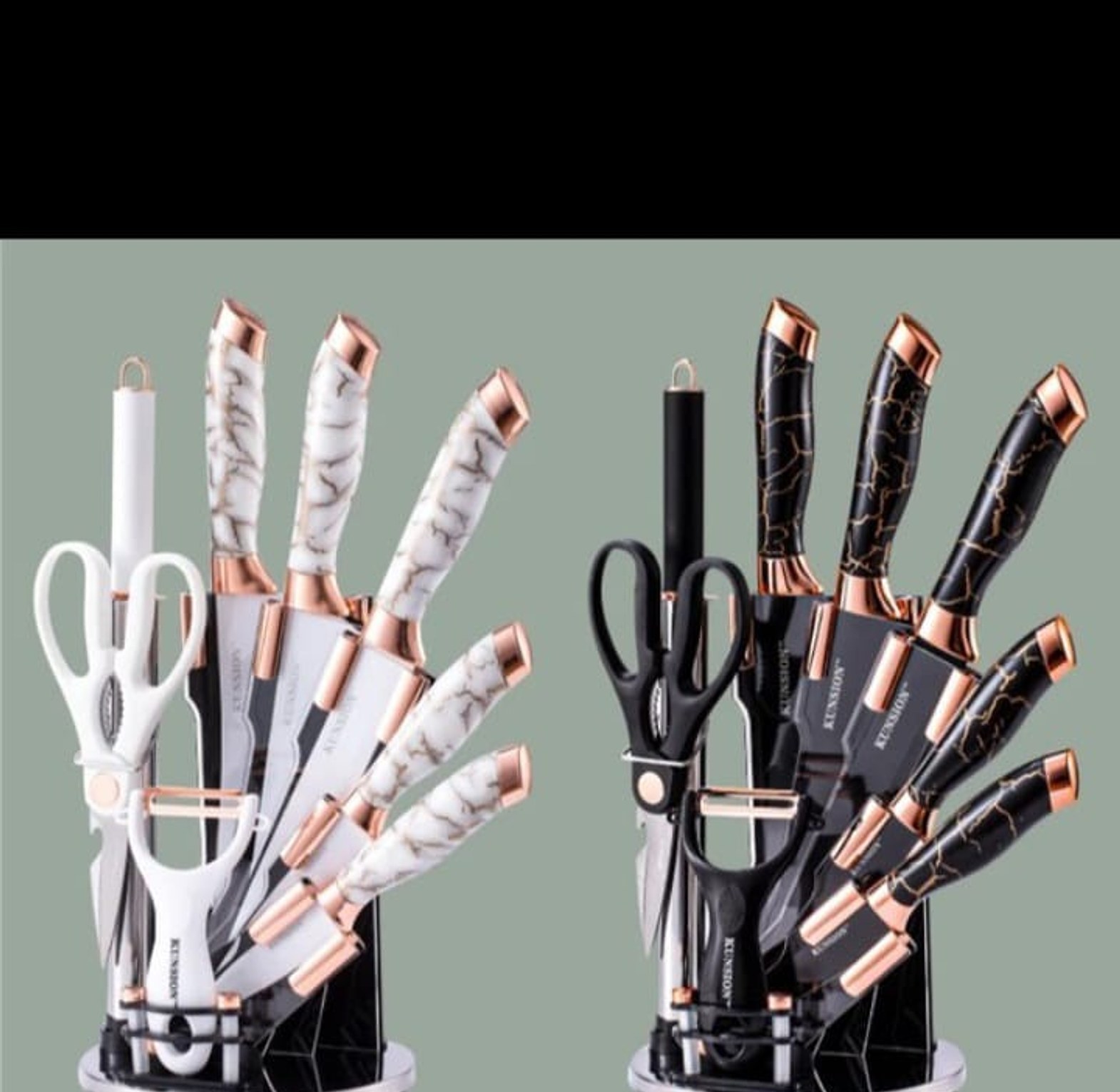 Marble 7pcs Professional CHEF KNIFE SET with Block and Ergonomic Handle and KITCHEN SCISSORS image