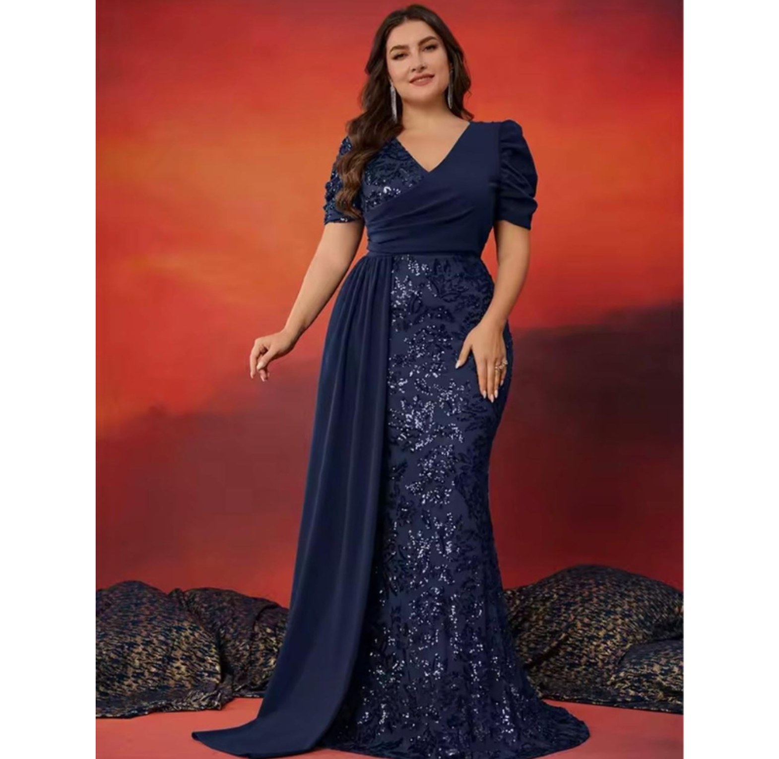 Gilded Elegance Sequin Overlay Gown image