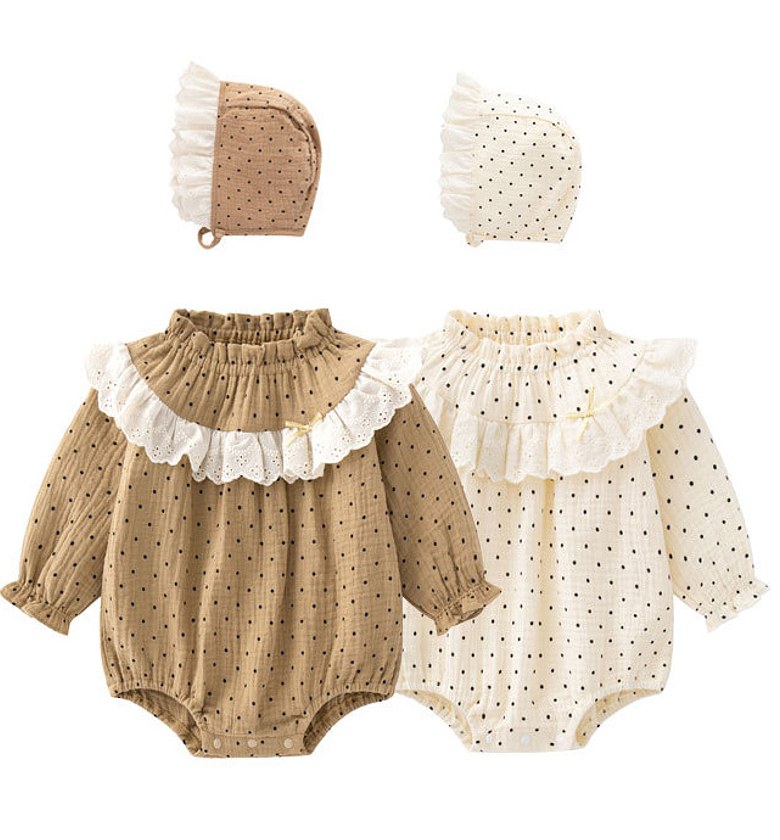 Polka Dots Muslin Romper Set with Hat image