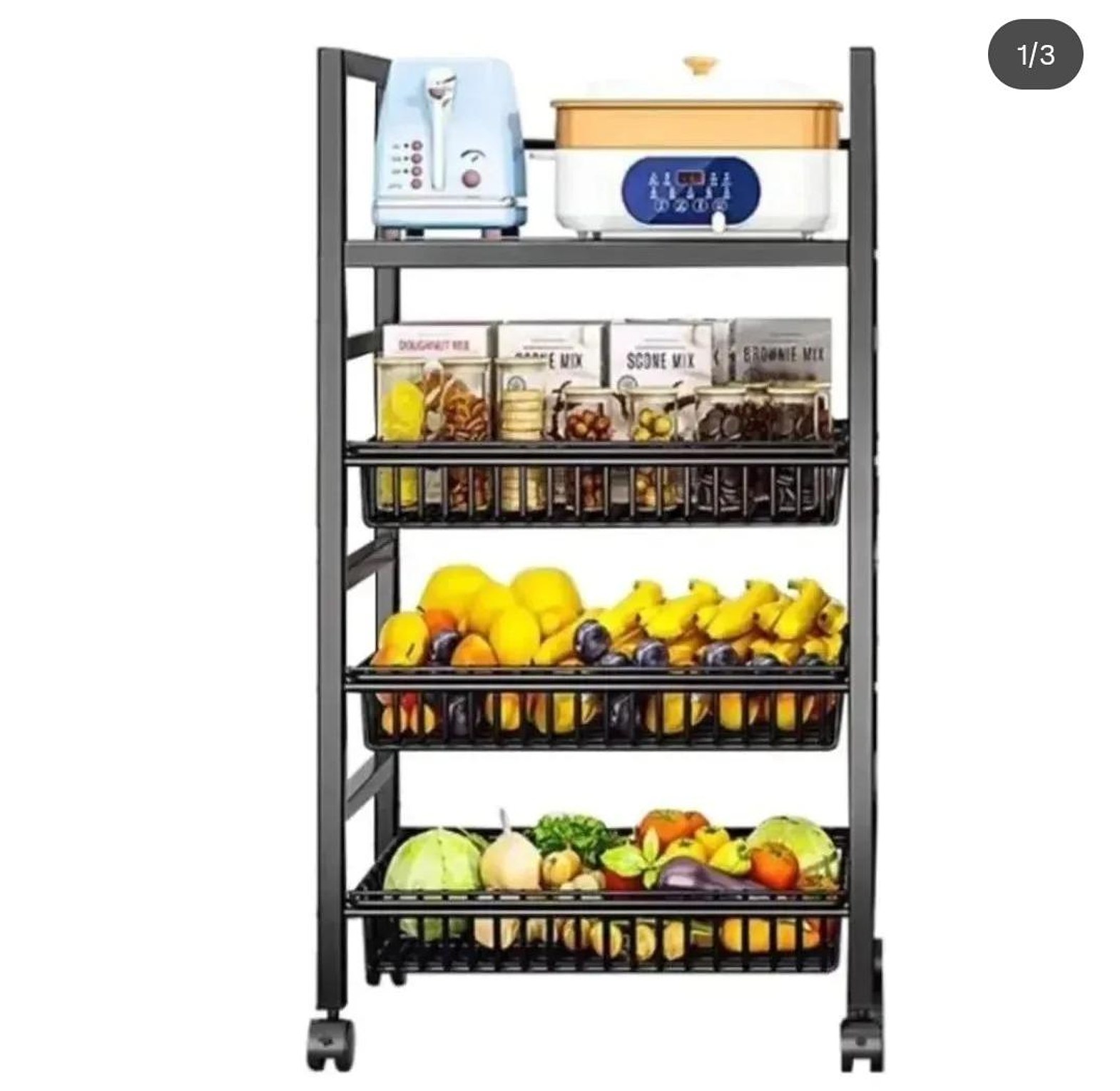 4 layer Metallic vegetable rack with movable wheels image