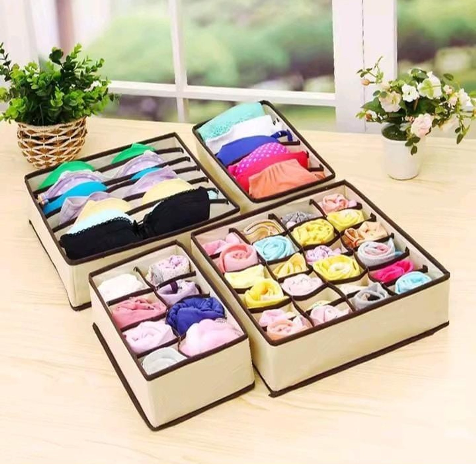 4-in-1 Under Garment Closet Organizer – Space-Saving Wardrobe Storage (Beige) image