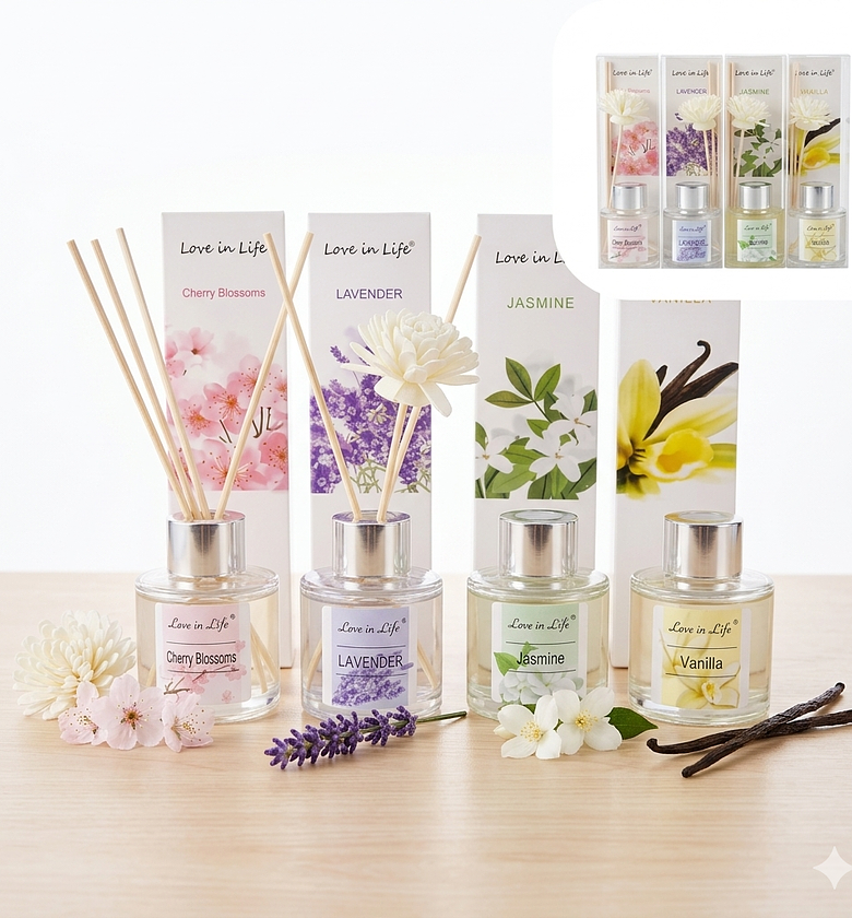 Reed Diffuser Air Freshener Long Lasting Home Fragrance Oil Set for Office and House Living Room image