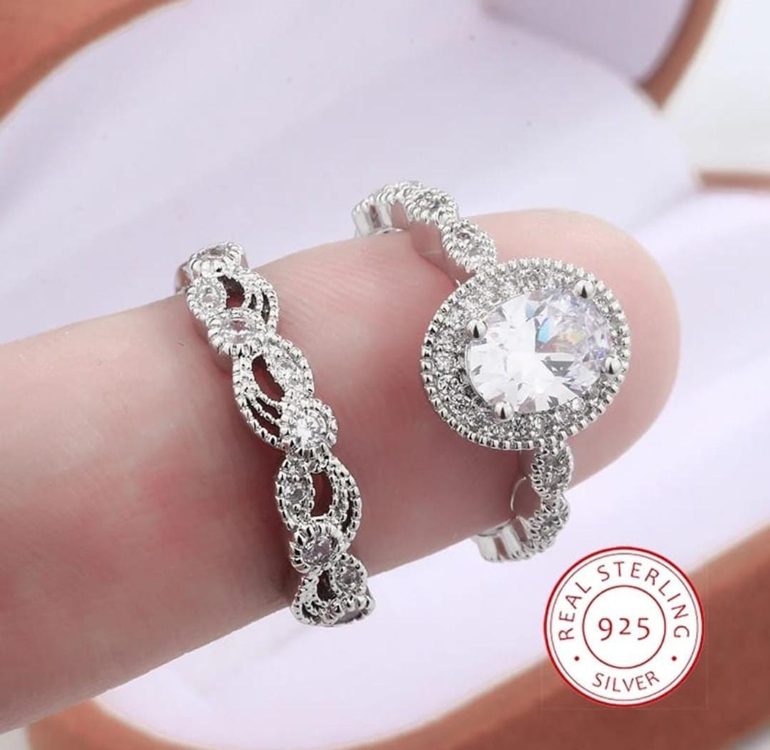 Sterling silver plated copper engagement ring image