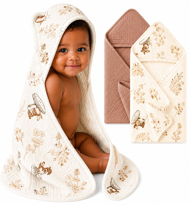 Premium Muslin Cotton Hooded Baby Towel image