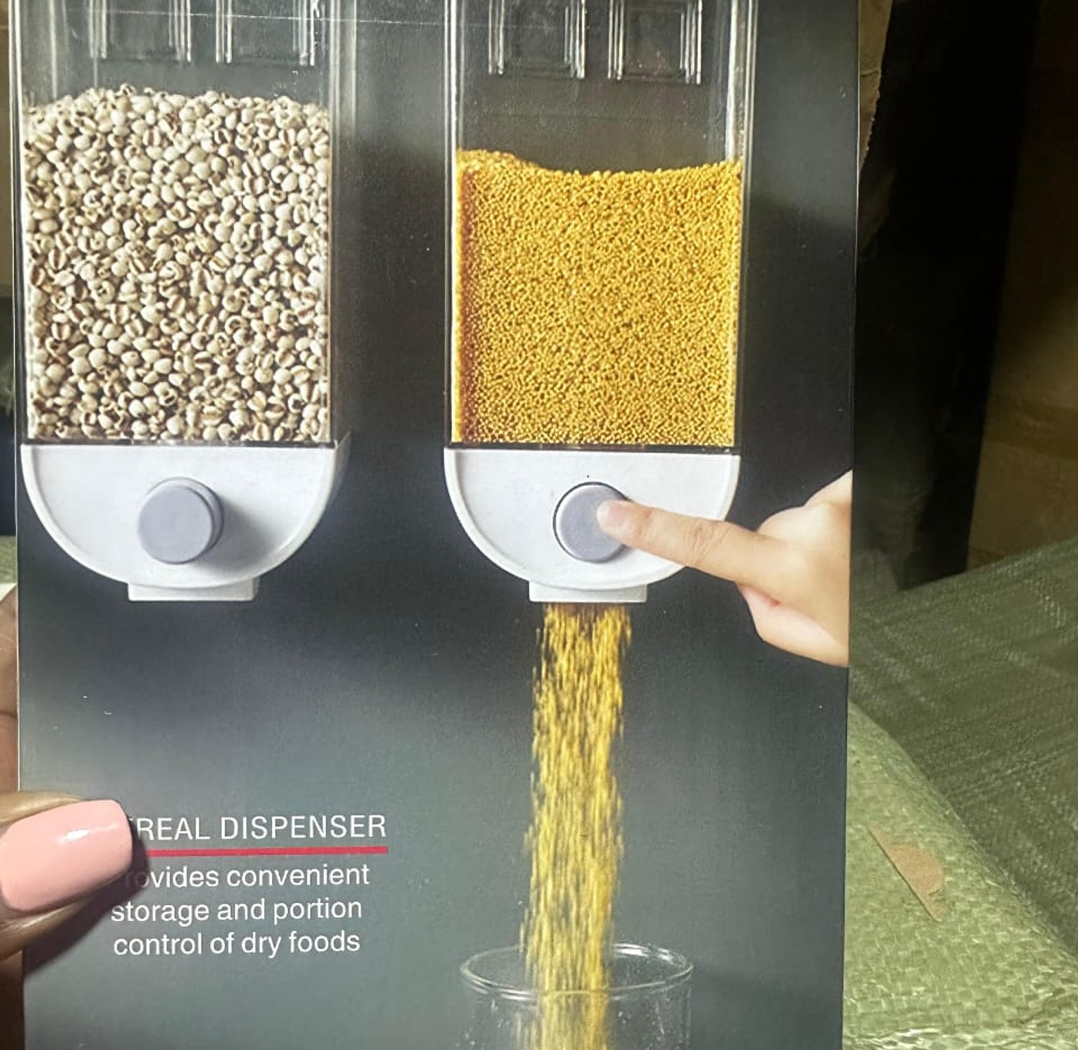 Wall-mounted transparent rice and cereal dispenser image