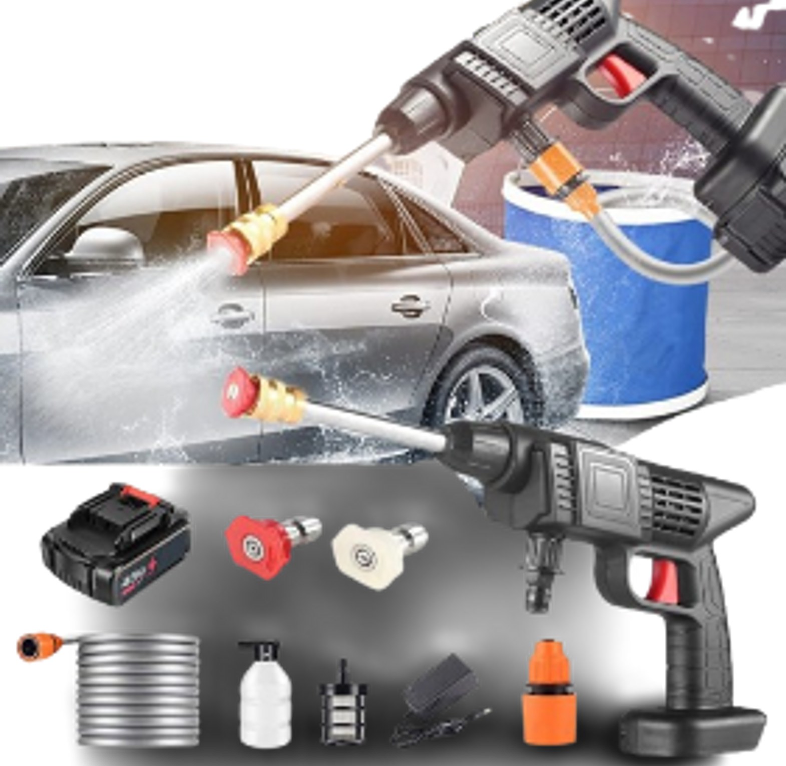 Wireless Car Wash Spray Gun Machine with Portable 2 Lithium Battery*96V image
