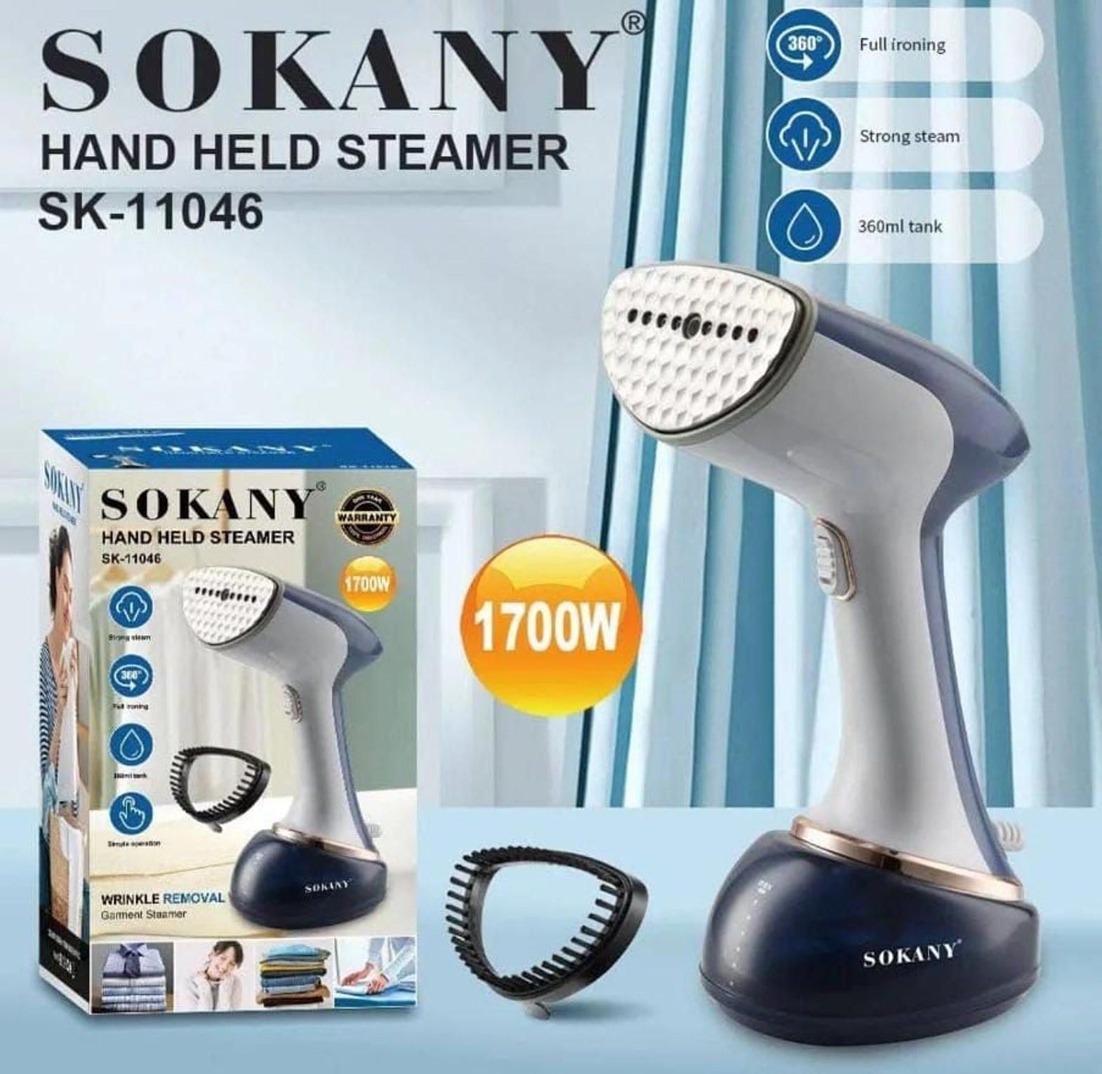 Sokany 1700W Handheld Garment Steamer (SK-11046) Portable Clothes Steam Iron Box with 260ml Tank image