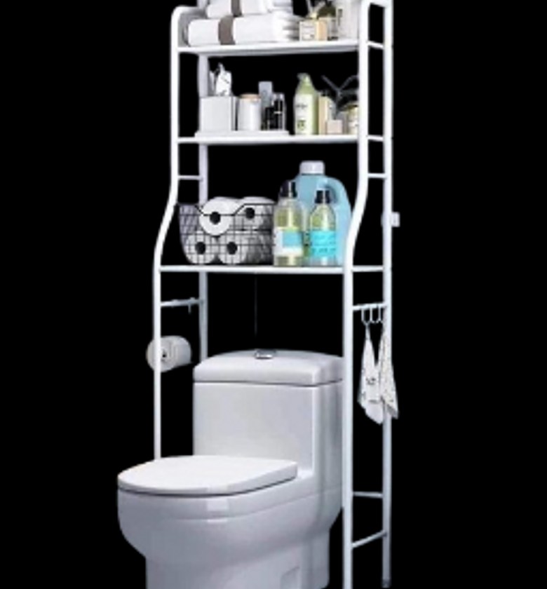 3-Tier Over-the-Toilet Rack Organizer - White PVC, Space-Saving, Waterproof image
