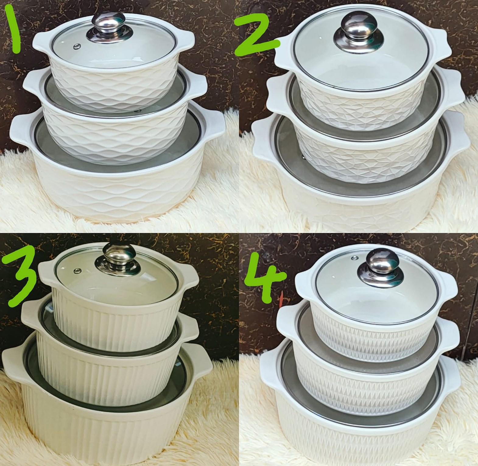 3pc set Ceramic serving dishes with glass cover image