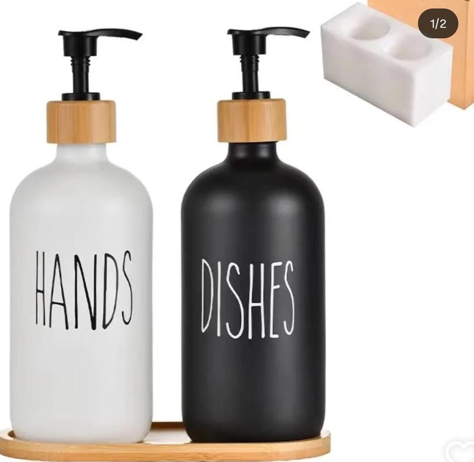 Ceramic soap Lotion Dispensers with bamboo holder. image