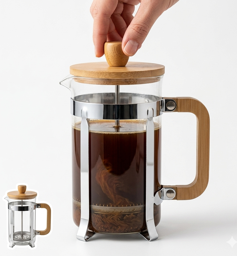 800ml Bamboo French Press Coffee & Tea Maker - Heat Resistant Borosilicate Glass Plunger with Eco-Friendly Wood Finish image