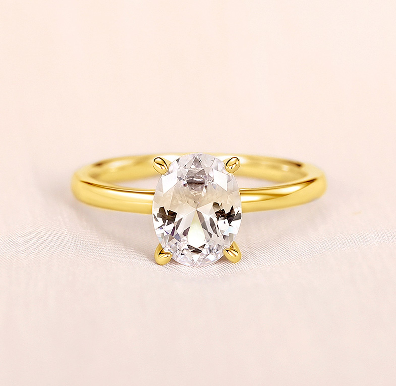 Oval gold plated stainless steel cubic zirconia engagement ring  image