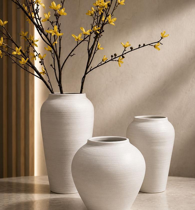 LB01 Minimal White Decorative Vase Set (3-Piece Soft Life Collection) image