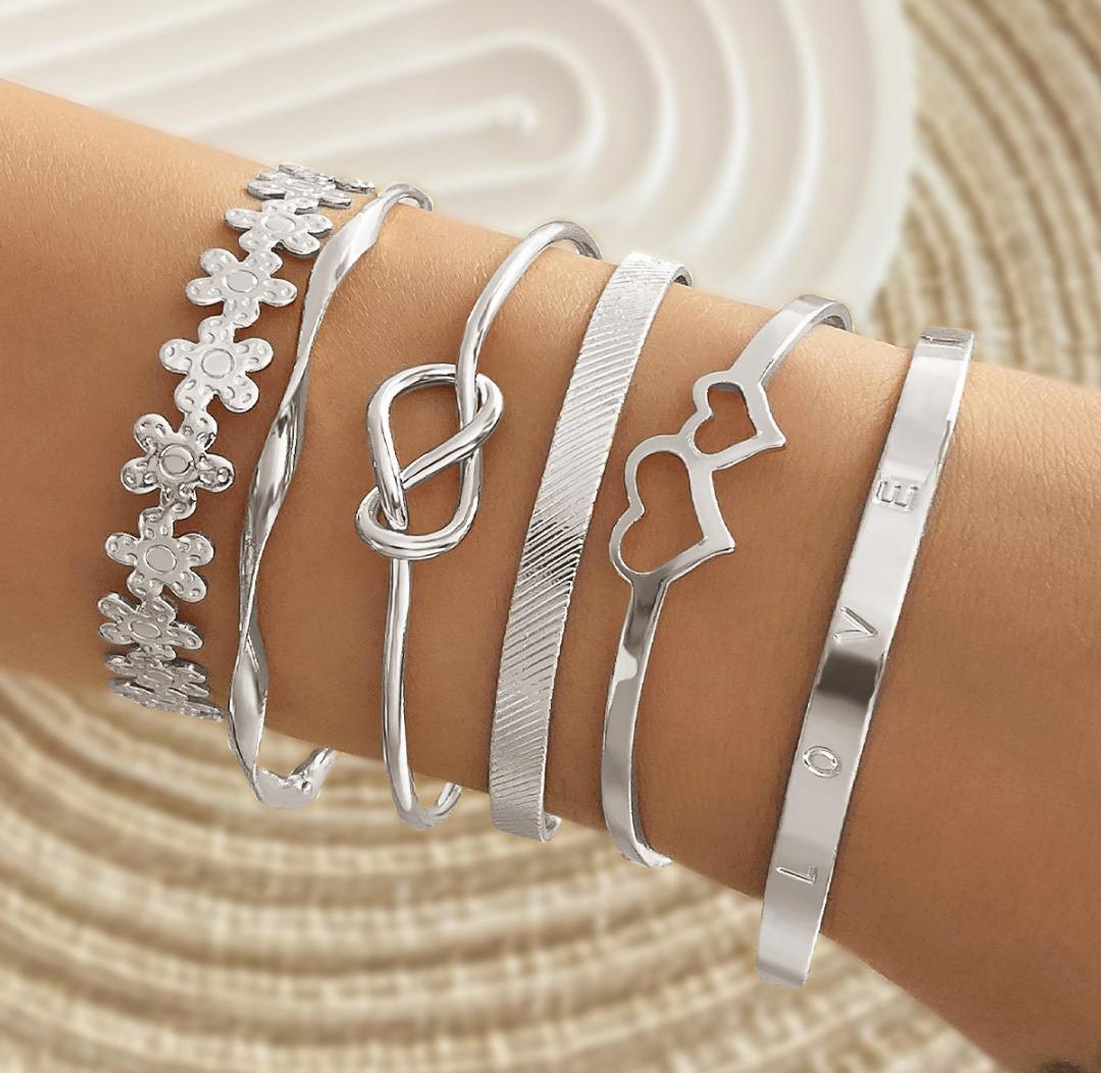 Gold and Silver Heart Moon Bracelet Set - Perfect image