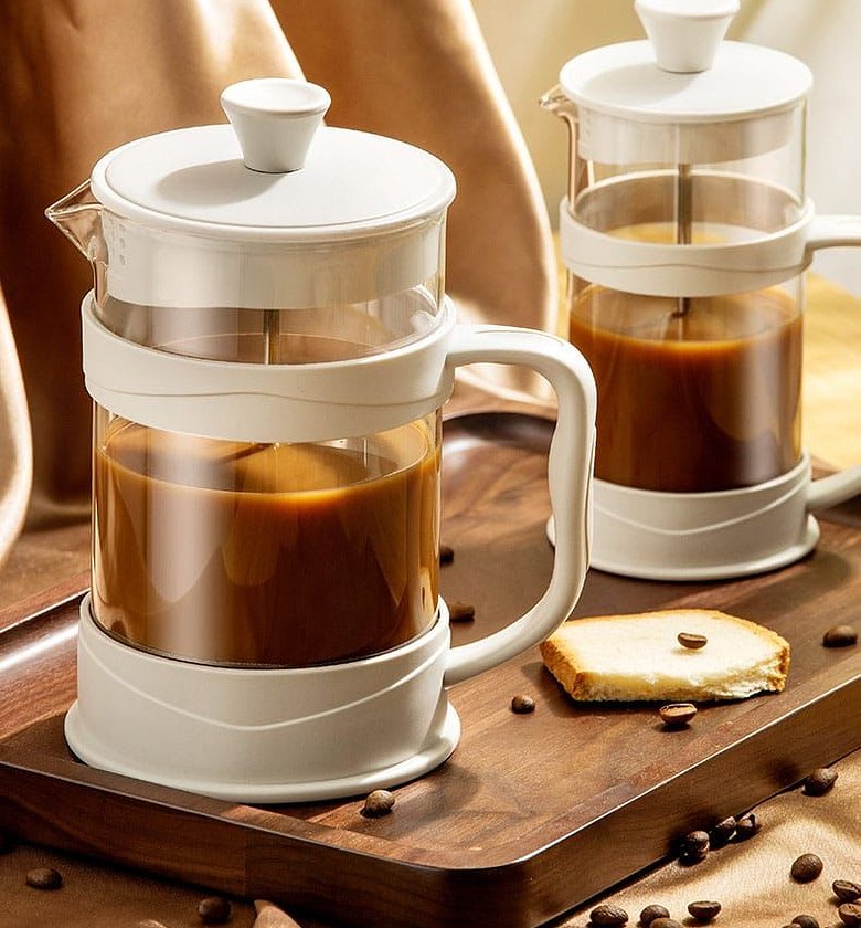 1000ml French Press Coffee Maker and Tea Plunger Cafetiere with Stainless Steel Filter Mesh Heat Resistant Glass Matte White Frame image