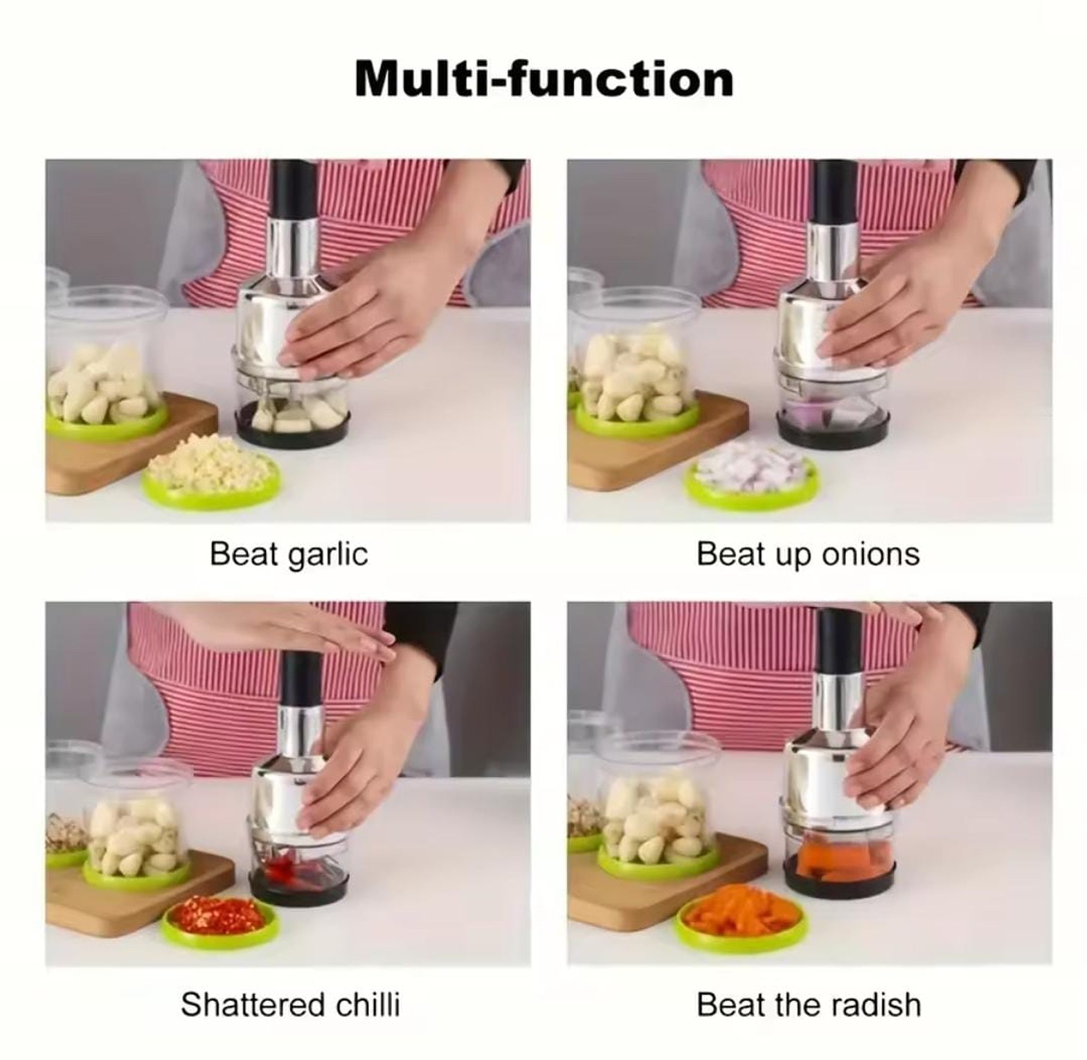 Manual Press Vegetable Chopper & Garlic Mincer - Stainless Steel Multi-function Onion Slicer for Quick Food Prep image
