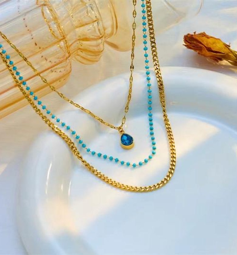 Blue Tear drop Crystal Necklace  image