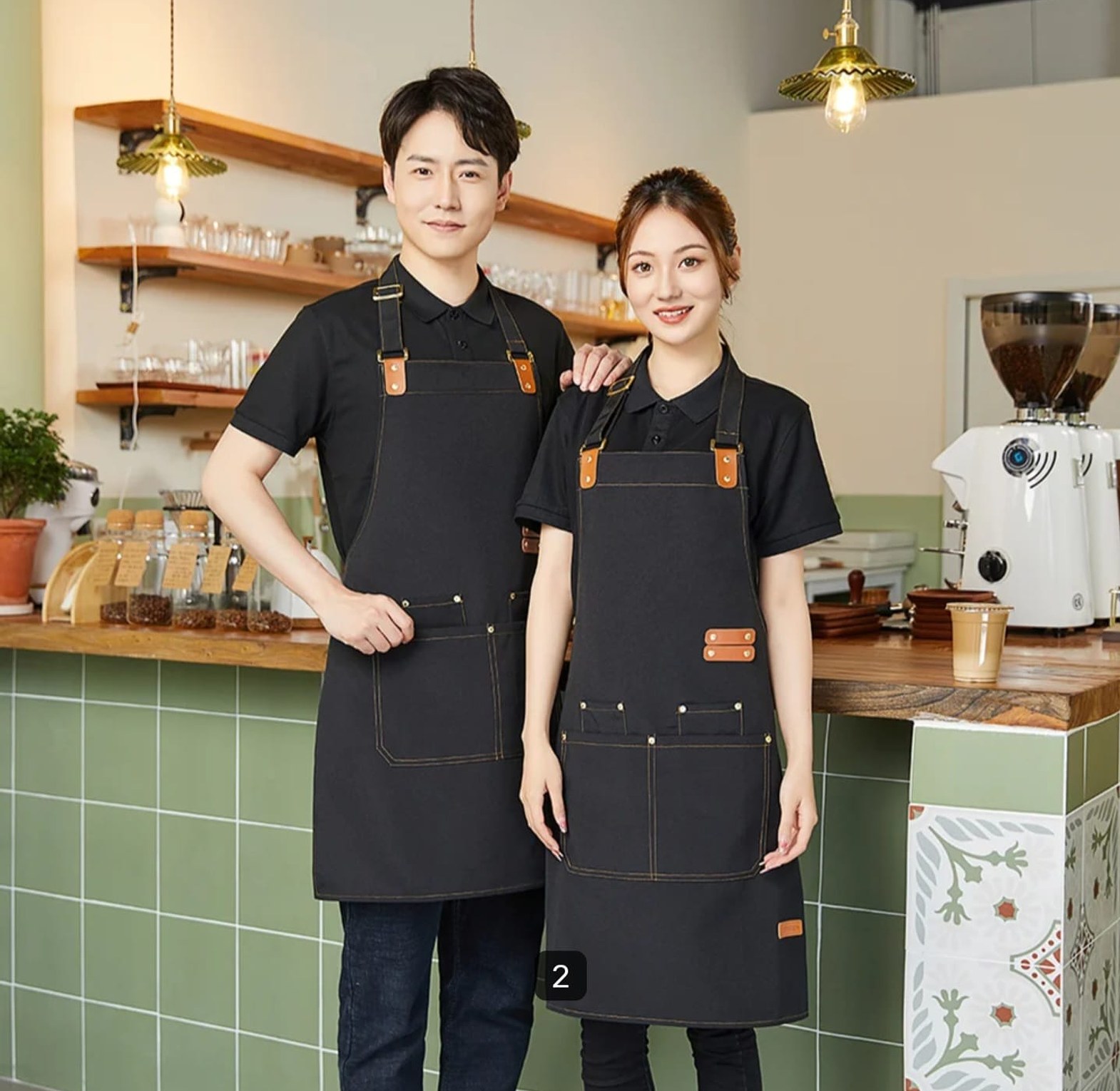 Premium Upscale Apron with Adjustable Leather Straps & Utility Pockets image
