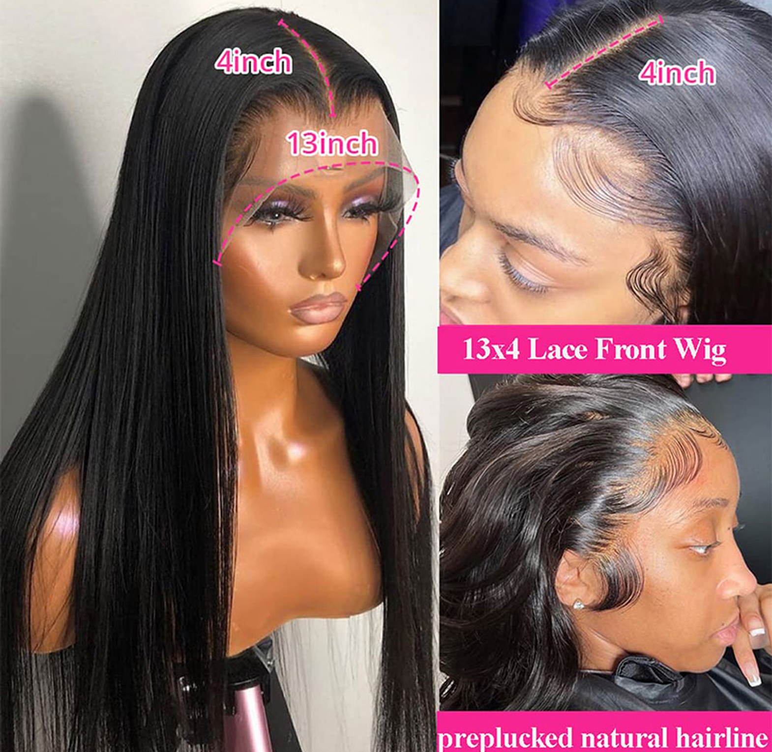 Bone Straight Natural Black Brazilian Human Hair Wig  image