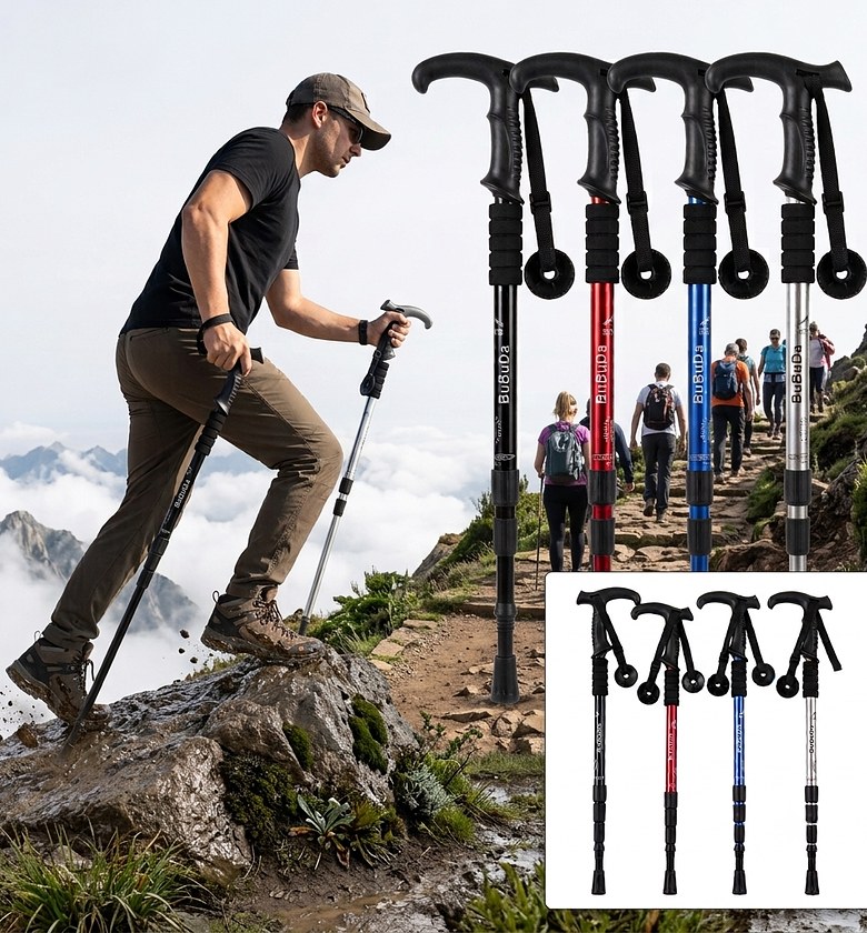 Adjustable Anti-Shock Hiking Poles and Walking Sticks - Lightweight Trekking Gear for Mobility Support image