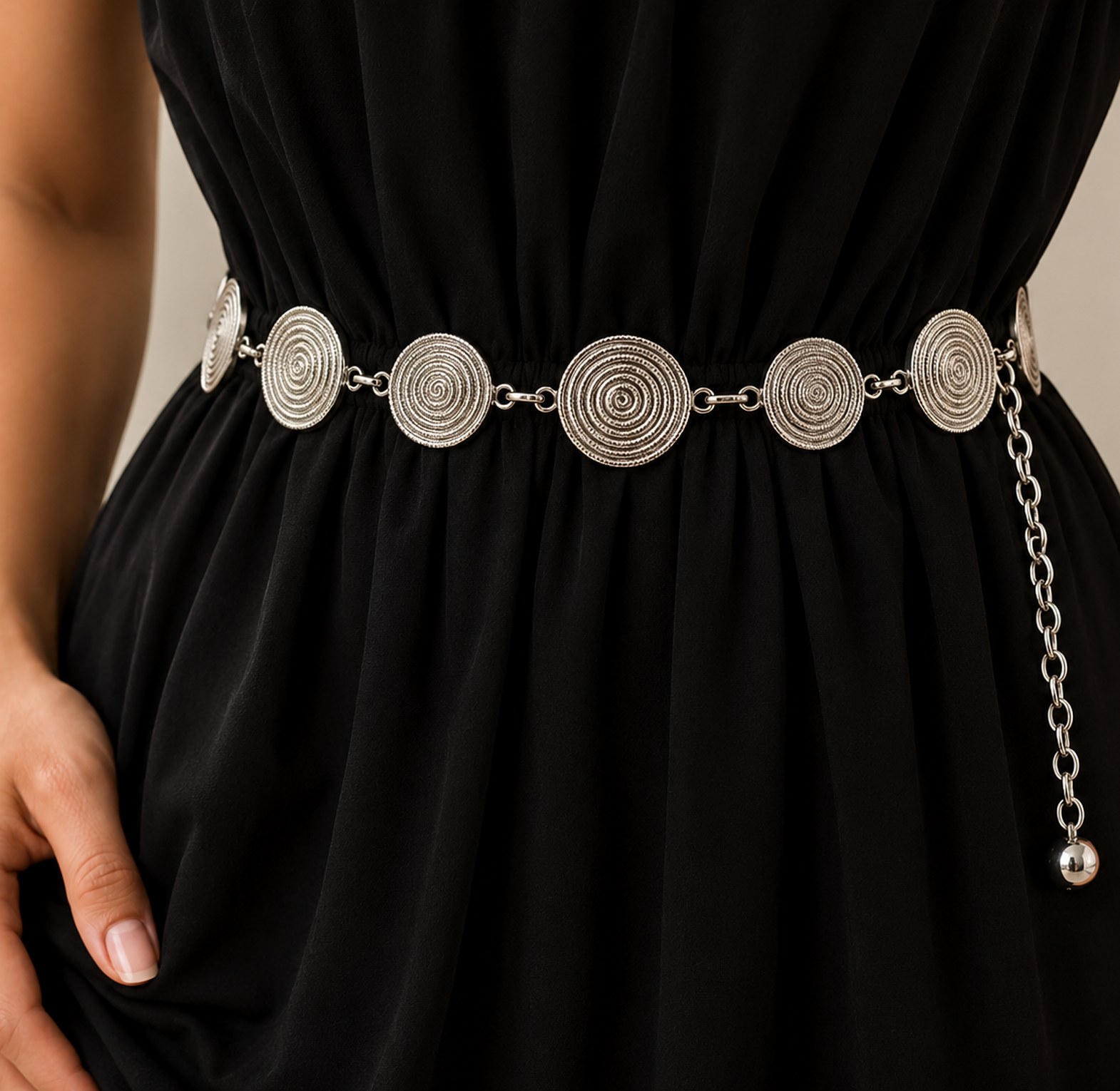 Silver Spiral Coin Waist Belt image