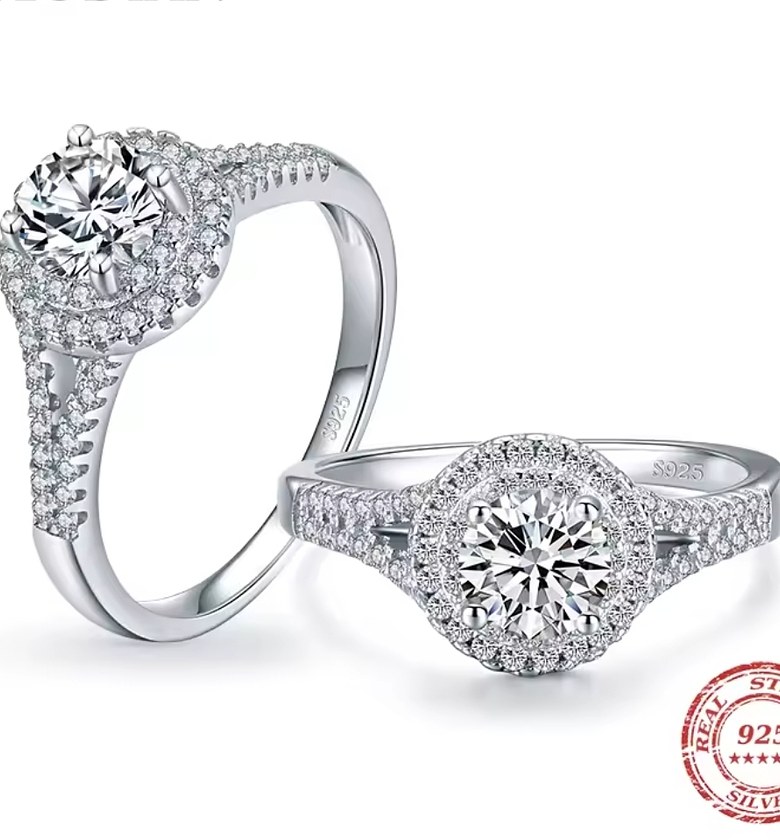 Round pure S925 Sterling Silver Engagement Proposal Promise Ring  image