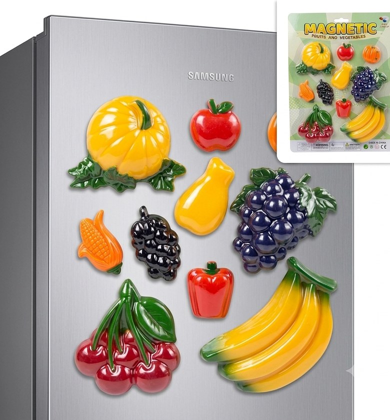 10 Pcs Fruit and Vegetable Magnetic Fridge Stickers Pack – Cute Kitchen Decor Set image