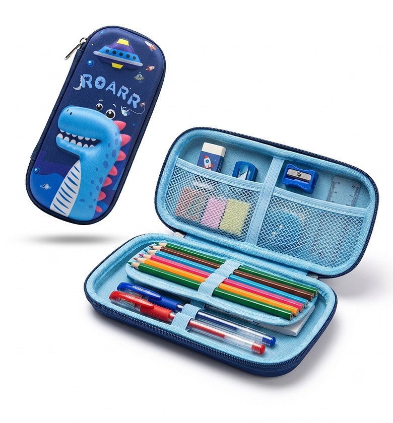 3D EVA Hard Shell Kids Pencil Case - Large Capacity Astronaut & Dinosaur Designs - Durable School Stationery Organizer image