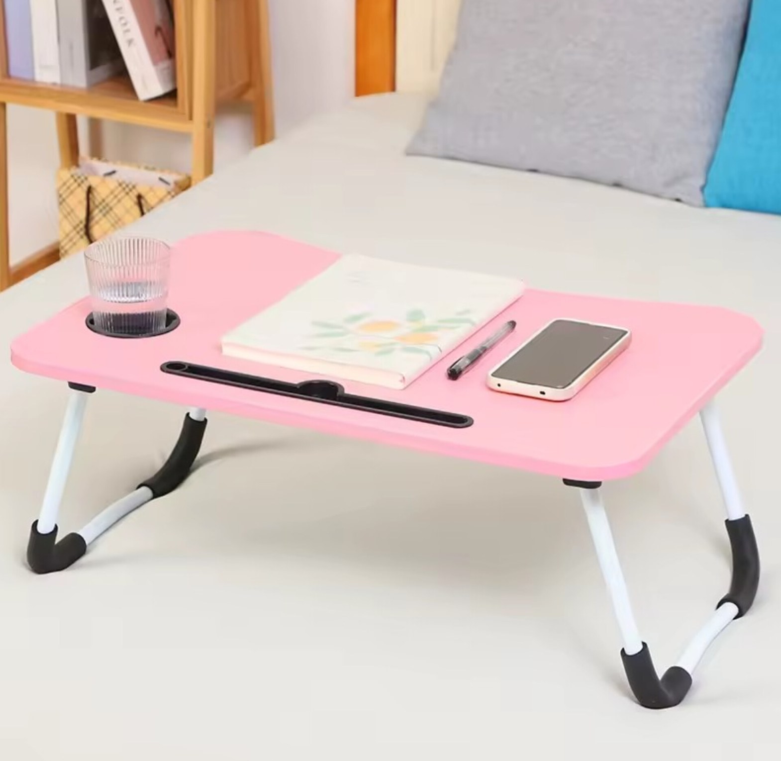 Universal Foldable Laptop Bed Table with Cup Holder & Tablet Slot for Home Office & Students - Ergonomic Portable Study Desk image