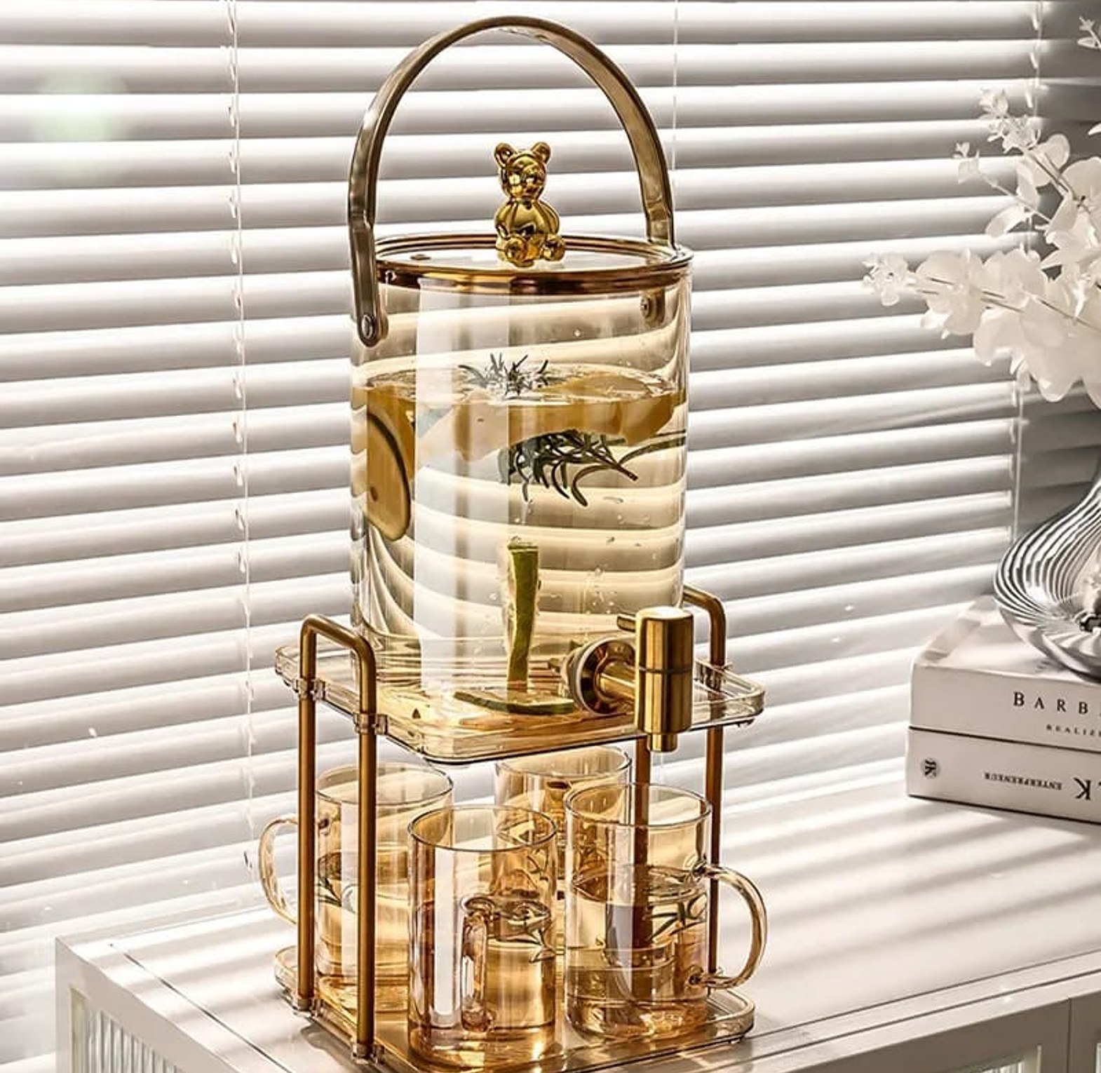  3.6L Luxury Glass Beverage Dispenser Set with Faucet & 4 Mugs image