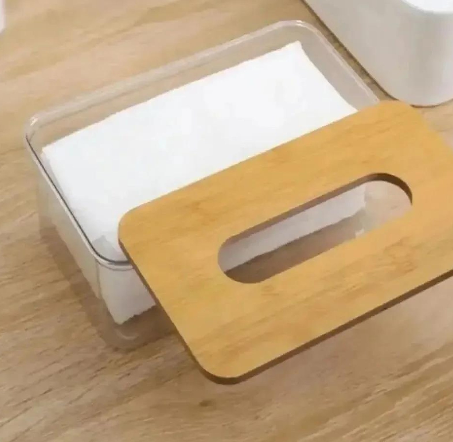 Nordic minimalist tissue box /Serviette holder with bamboo lid image