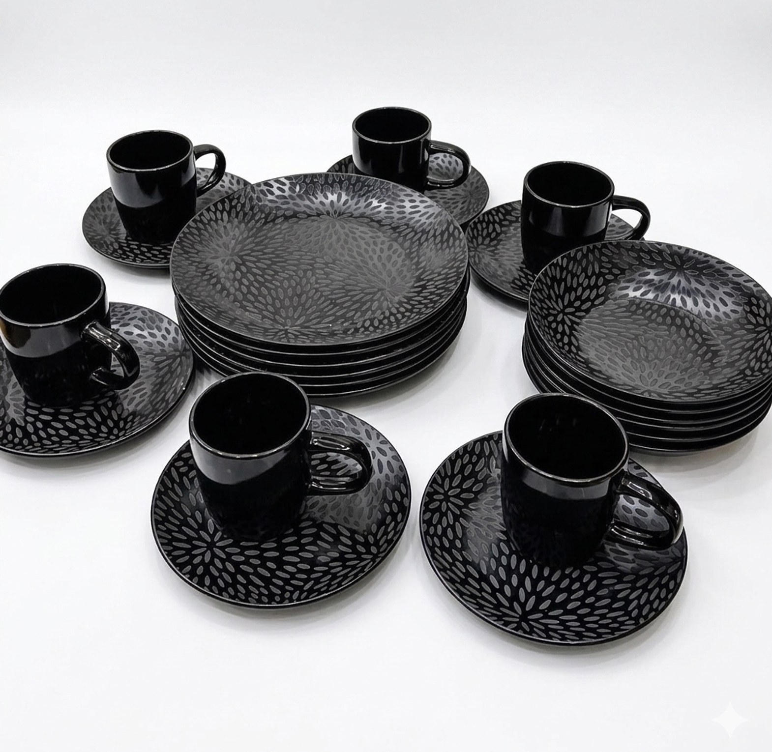 Premium 24Pcs Ceramic Dinnerware Set Matte Black Textured Plates Bowls and Mugs Modern Dinner Set for Homes and Airbnb image