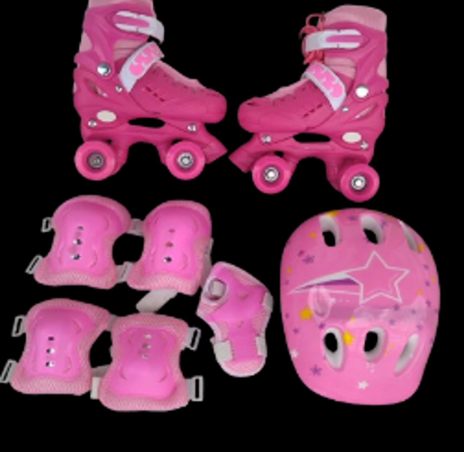 Roller Skates. Full Set Of Children's Quad Roller Skates Comes with a helmet and protective gear Size 27 To 38 image