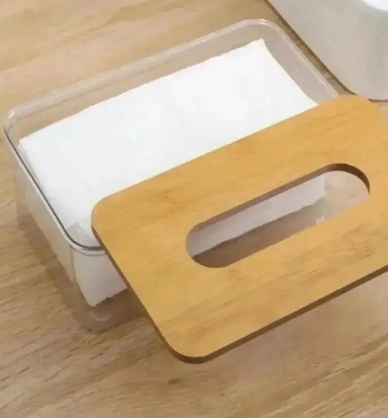 Nordic minimalist tissue box /Serviette holder with bamboo lid image