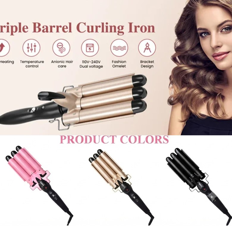 3 Barrel Professional Hair Waver Ceramic Curler for Beach Waves Salon Quality Styling Tool image