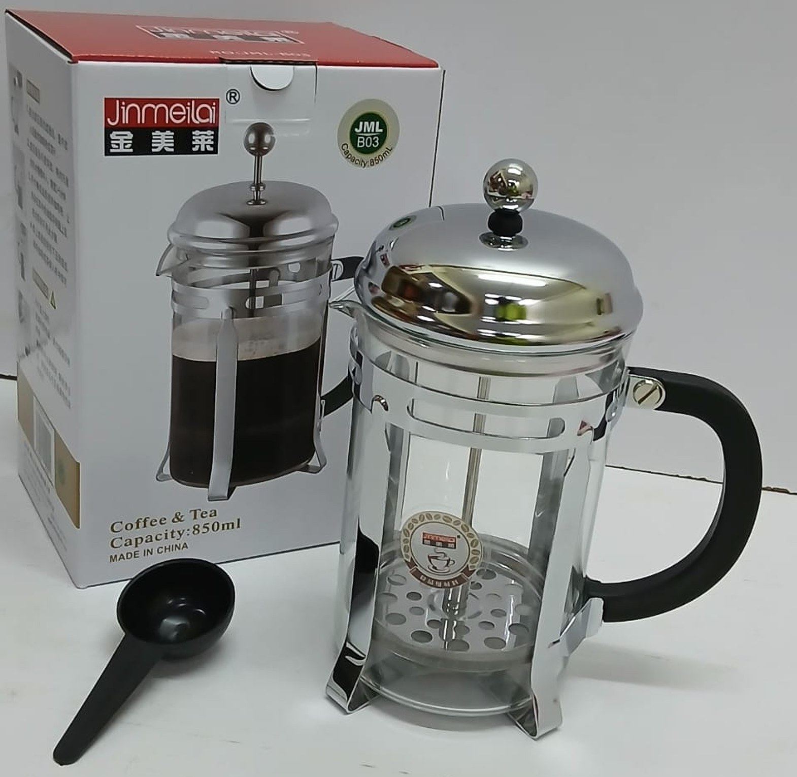 850ml Coffee & Tea French Press Maker - Stainless Steel Glass Plunger & Manual Brewer image
