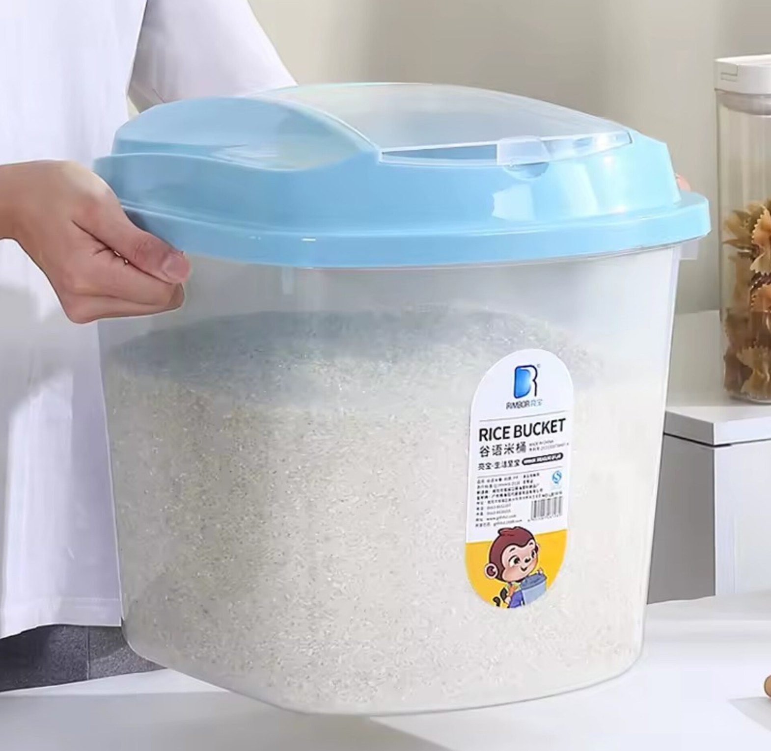 Air-Tight Rice Bucket and Cereal Storage Dispenser 5kg/10kg Moisture-Proof Kitchen Container with Measuring Cup image