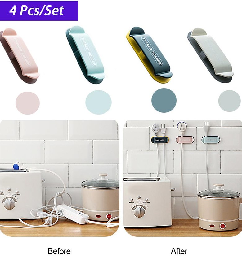 4pc Self-Adhesive Cable Organizer Wall Hook Plug Holder Set image